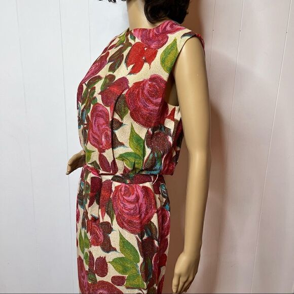 Vintage Floral Belted Sleeveless Shift Dress All Over Print Handmade Size Small - Picture 5 of 10